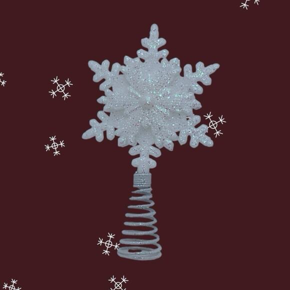 White Glitter Snowflake Mini Tree Topper Christmas Decor Metal Spiral - Picture 2 of 3